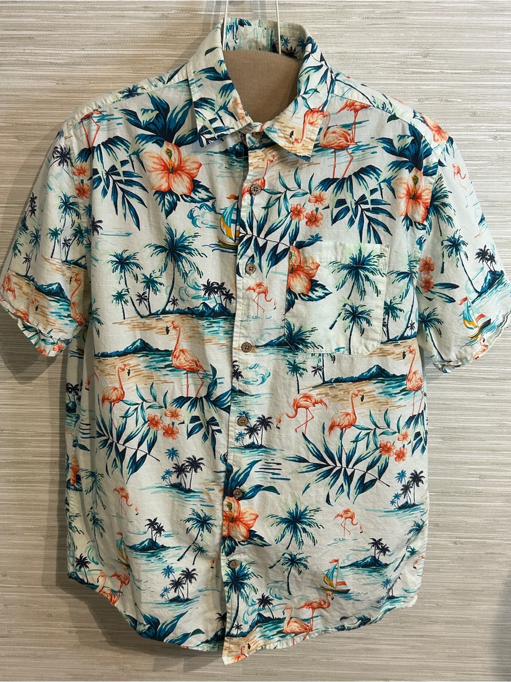 Oliver & Burke Men's Medium Button Down Shirt Flamingo Palm Trees Tropical